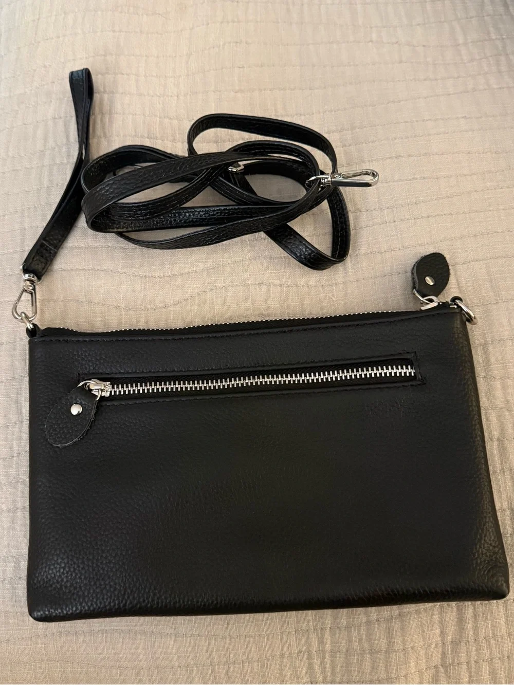 Befen Black Genuine Leather Crossbody Wristlet
